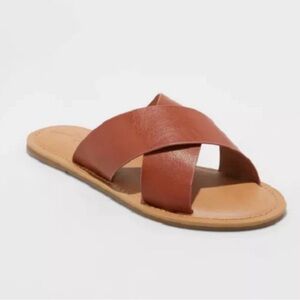 Women's Universal Thread Crossband Brown Slide Sandals size 8